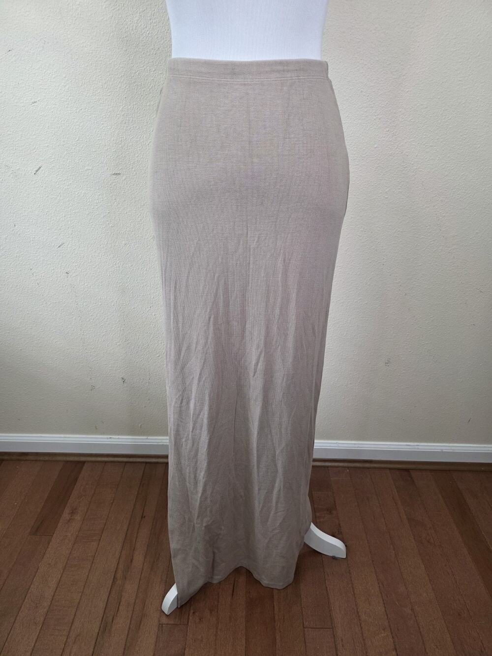 Garage Beige Long Ribbed Stretch Maxi Skirt with Slit Size Small Stretch Modal
